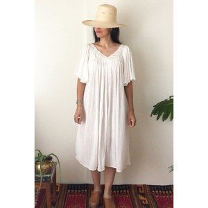 Vintage 70s White Gauze Cotton Sun Dress